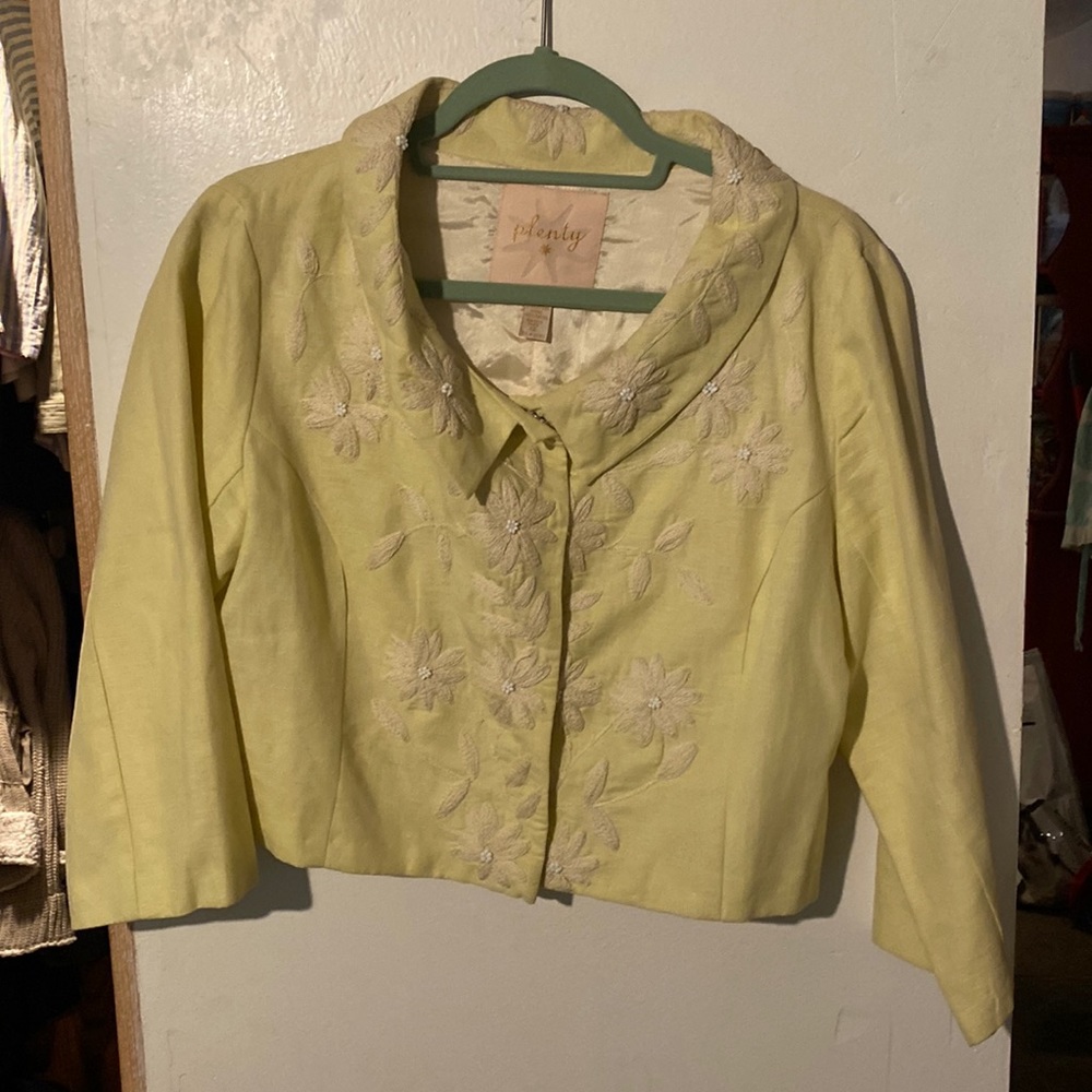 Plenty by Tracy Reese Light Yellow Embroidered Blazer
